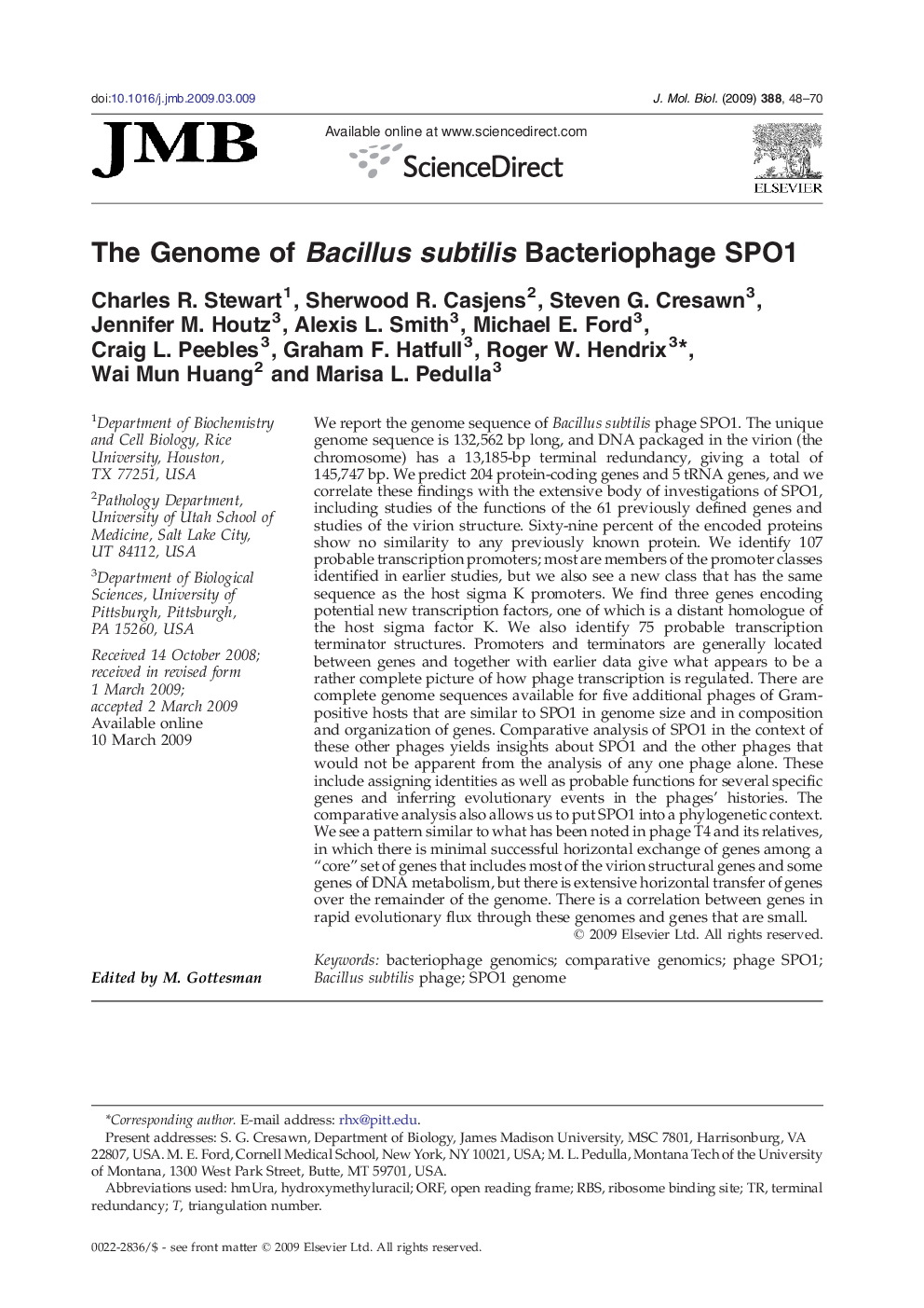 The Genome of Bacillus subtilis Bacteriophage SPO1