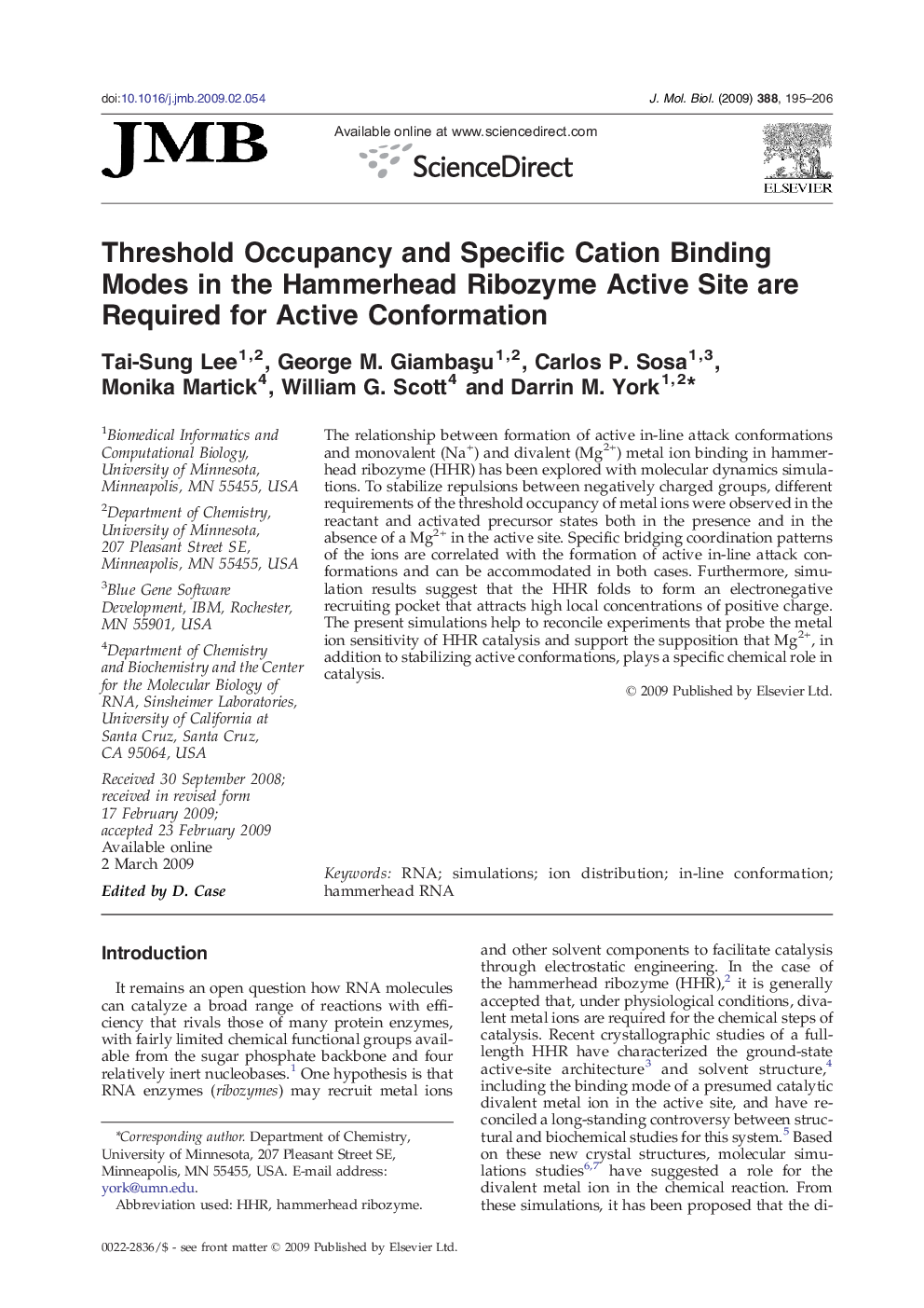 Threshold Occupancy and Specific Cation Binding Modes in the Hammerhead Ribozyme Active Site are Required for Active Conformation