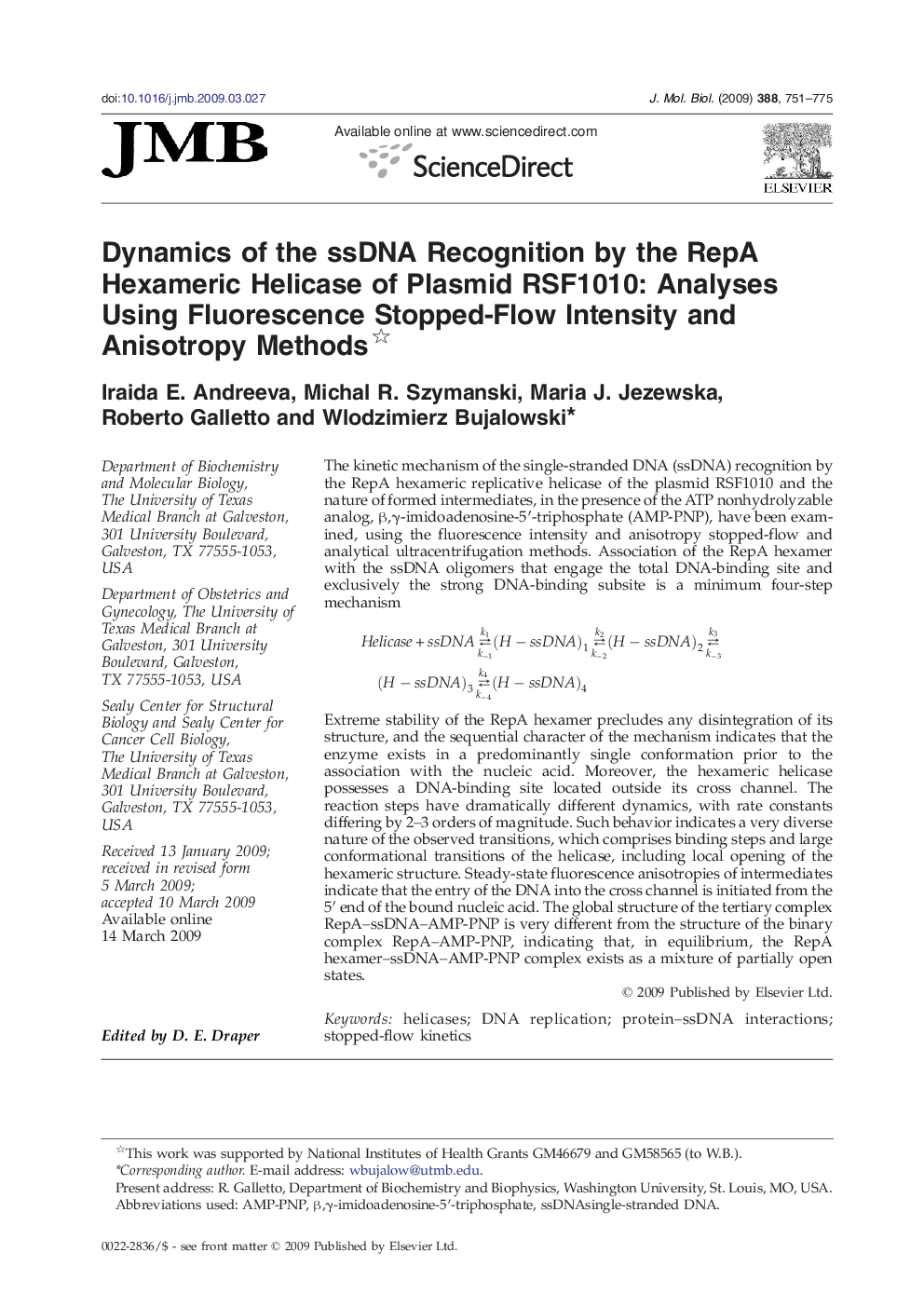 Dynamics of the ssDNA Recognition by the RepA Hexameric Helicase of Plasmid RSF1010: Analyses Using Fluorescence Stopped-Flow Intensity and Anisotropy Methods 