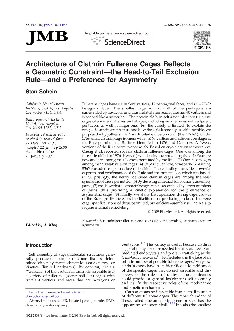 Architecture of Clathrin Fullerene Cages Reflects a Geometric Constraint—the Head-to-Tail Exclusion Rule—and a Preference for Asymmetry