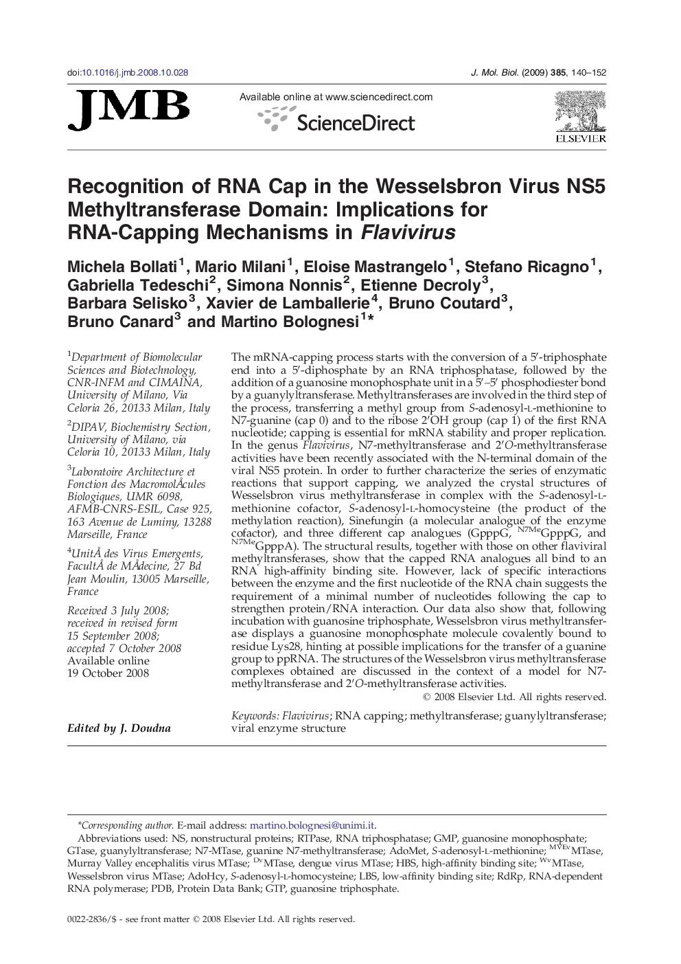 Recognition of RNA Cap in the Wesselsbron Virus NS5 Methyltransferase Domain: Implications for RNA-Capping Mechanisms in Flavivirus