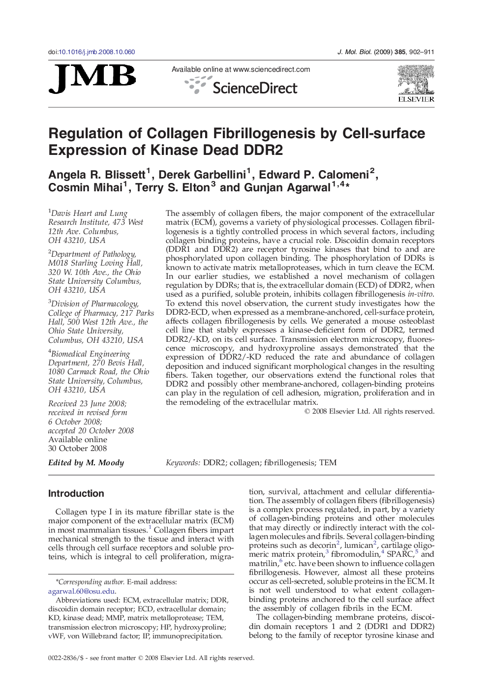 Regulation of Collagen Fibrillogenesis by Cell-surface Expression of Kinase Dead DDR2