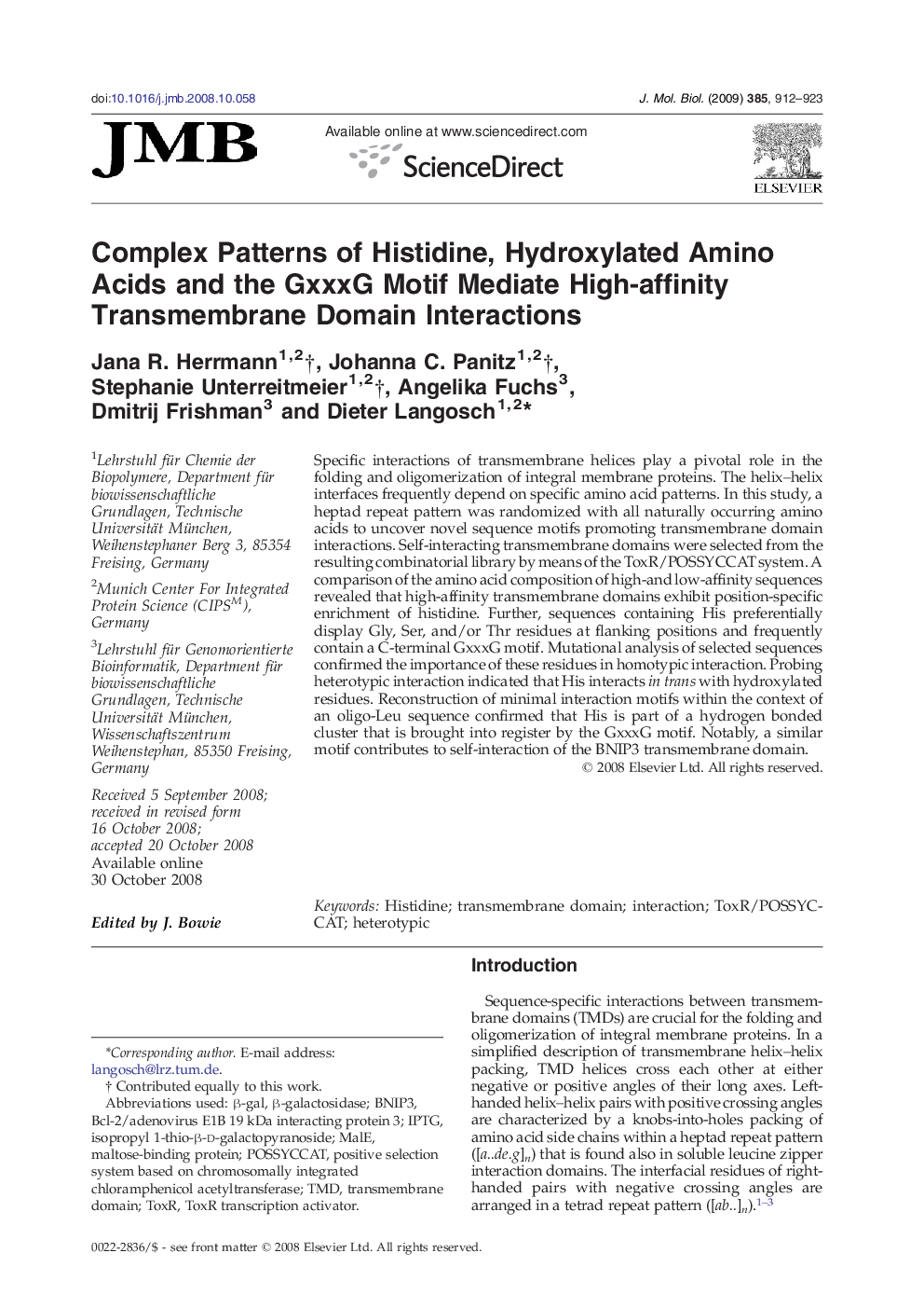 Complex Patterns of Histidine, Hydroxylated Amino Acids and the GxxxG Motif Mediate High-affinity Transmembrane Domain Interactions