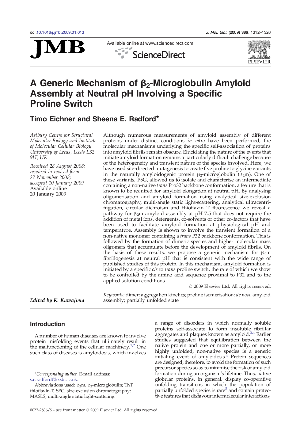 A Generic Mechanism of β2-Microglobulin Amyloid Assembly at Neutral pH Involving a Specific Proline Switch