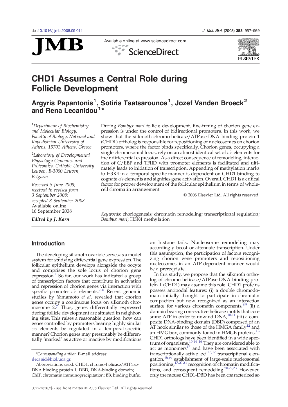 CHD1 Assumes a Central Role during Follicle Development