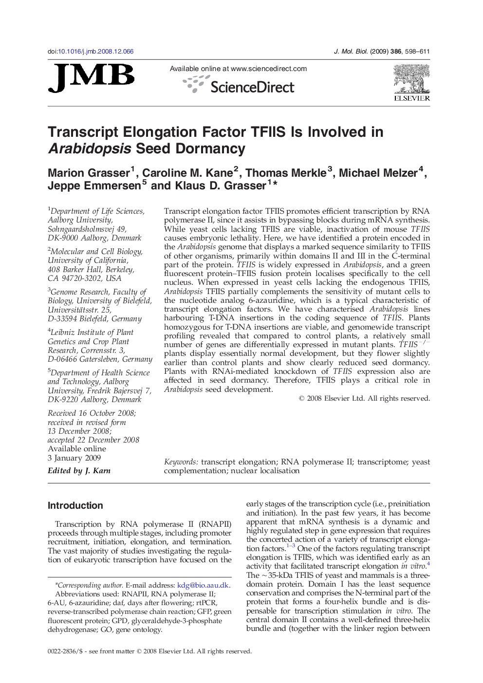 Transcript Elongation Factor TFIIS Is Involved in Arabidopsis Seed Dormancy