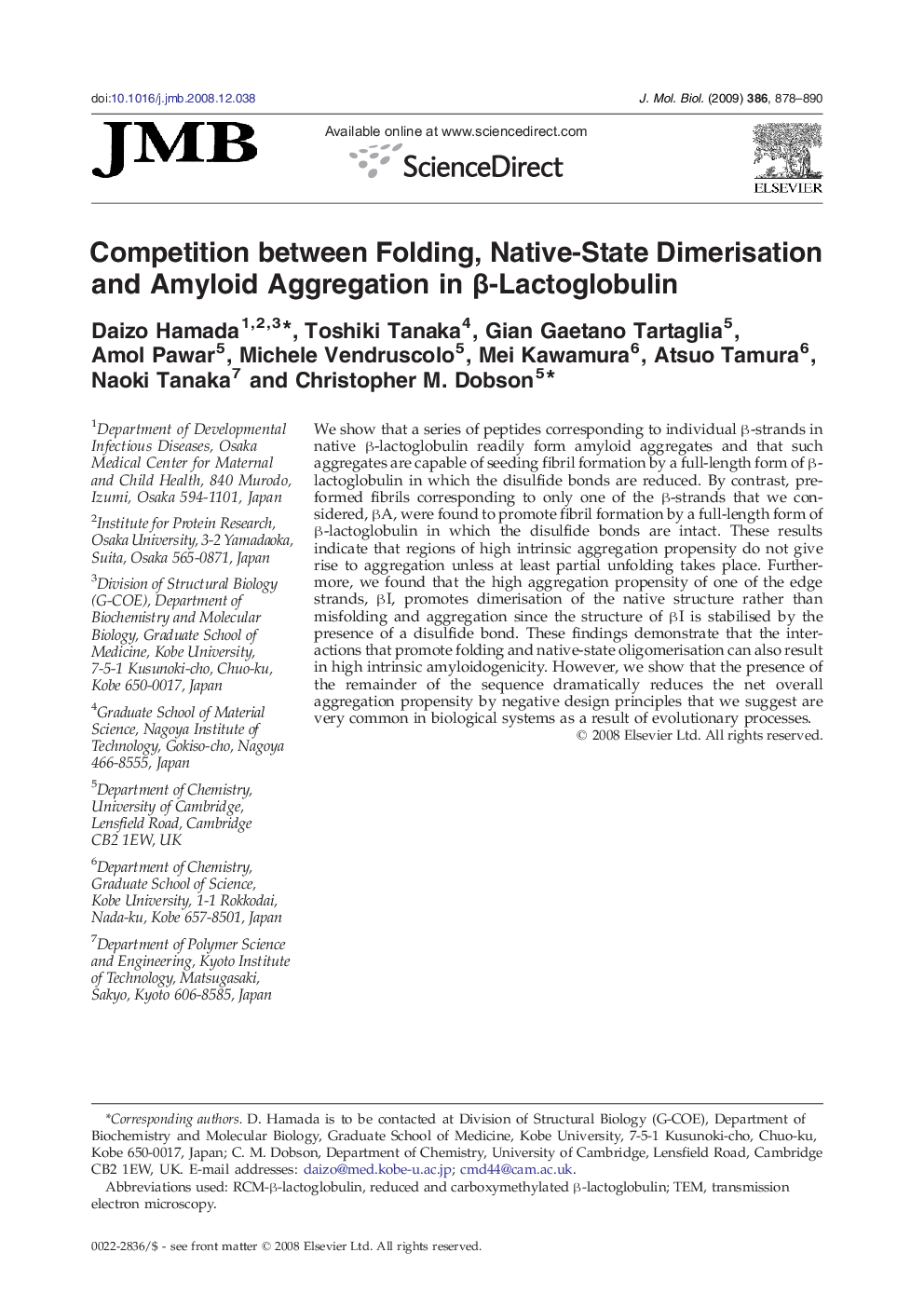 Competition between Folding, Native-State Dimerisation and Amyloid Aggregation in β-Lactoglobulin