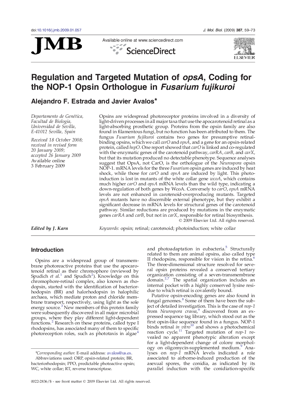 Regulation and Targeted Mutation of opsA, Coding for the NOP-1 Opsin Orthologue in Fusarium fujikuroi