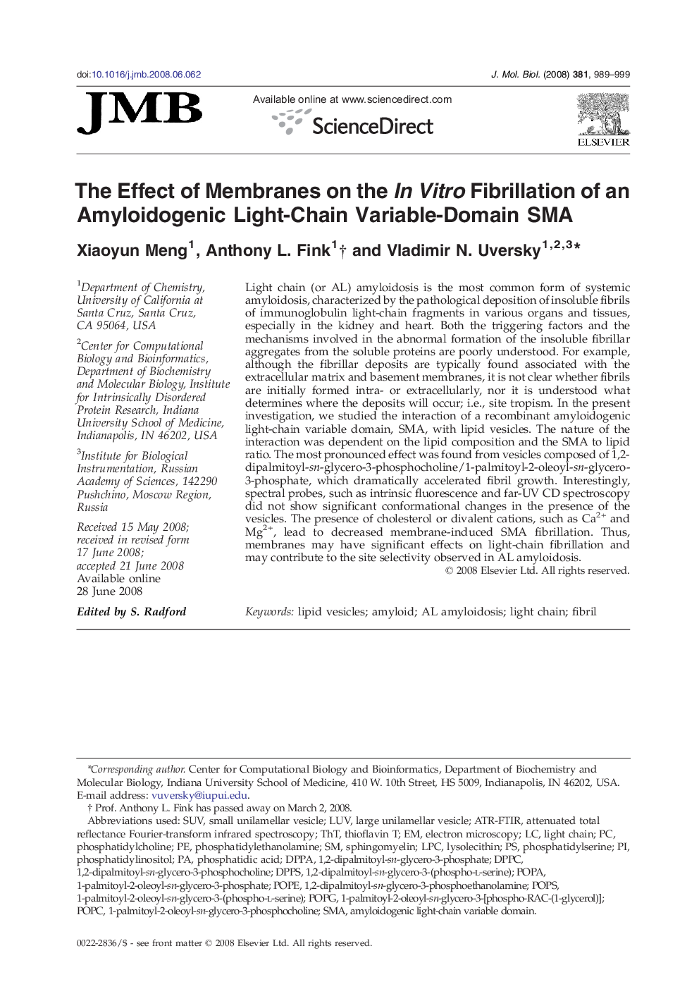 The Effect of Membranes on the In Vitro Fibrillation of an Amyloidogenic Light-Chain Variable-Domain SMA