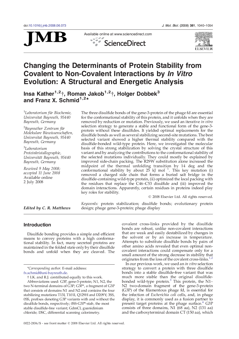 Changing the Determinants of Protein Stability from Covalent to Non-Covalent Interactions by In Vitro Evolution: A Structural and Energetic Analysis