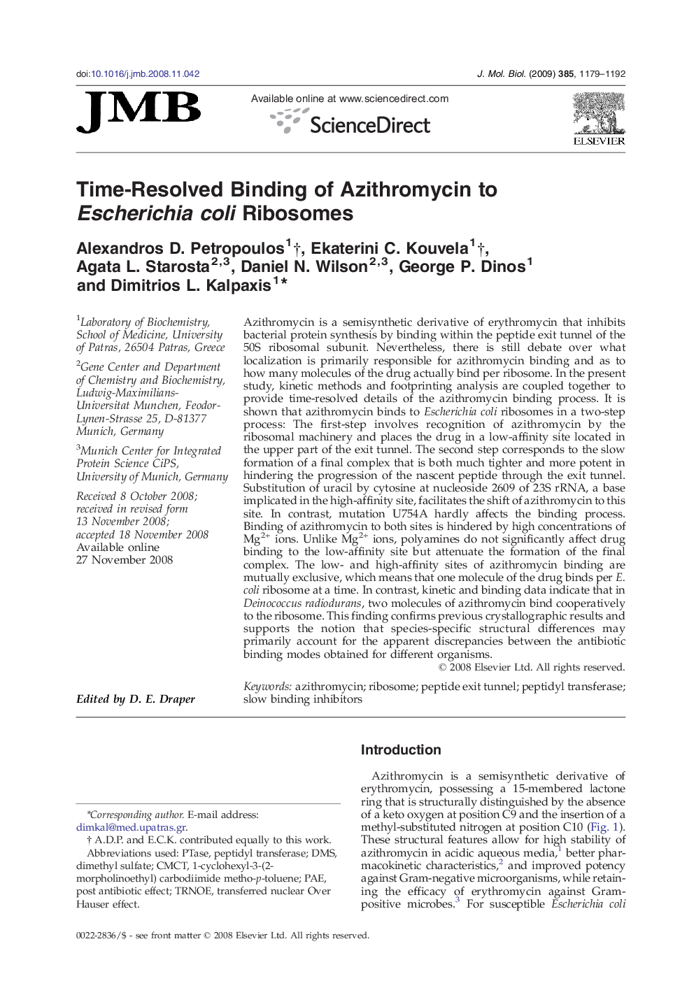 Time-Resolved Binding of Azithromycin to Escherichia coli Ribosomes