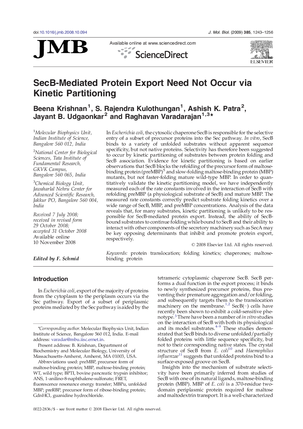 SecB-Mediated Protein Export Need Not Occur via Kinetic Partitioning