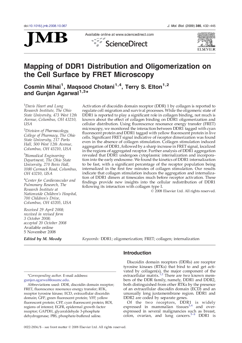 Mapping of DDR1 Distribution and Oligomerization on the Cell Surface by FRET Microscopy