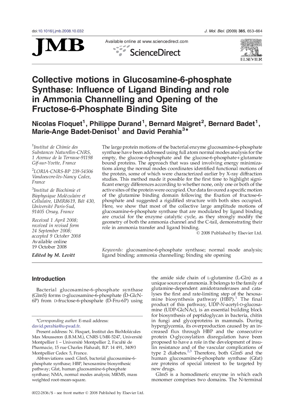 Collective motions in Glucosamine-6-phosphate Synthase: Influence of Ligand Binding and role in Ammonia Channelling and Opening of the Fructose-6-Phosphate Binding Site