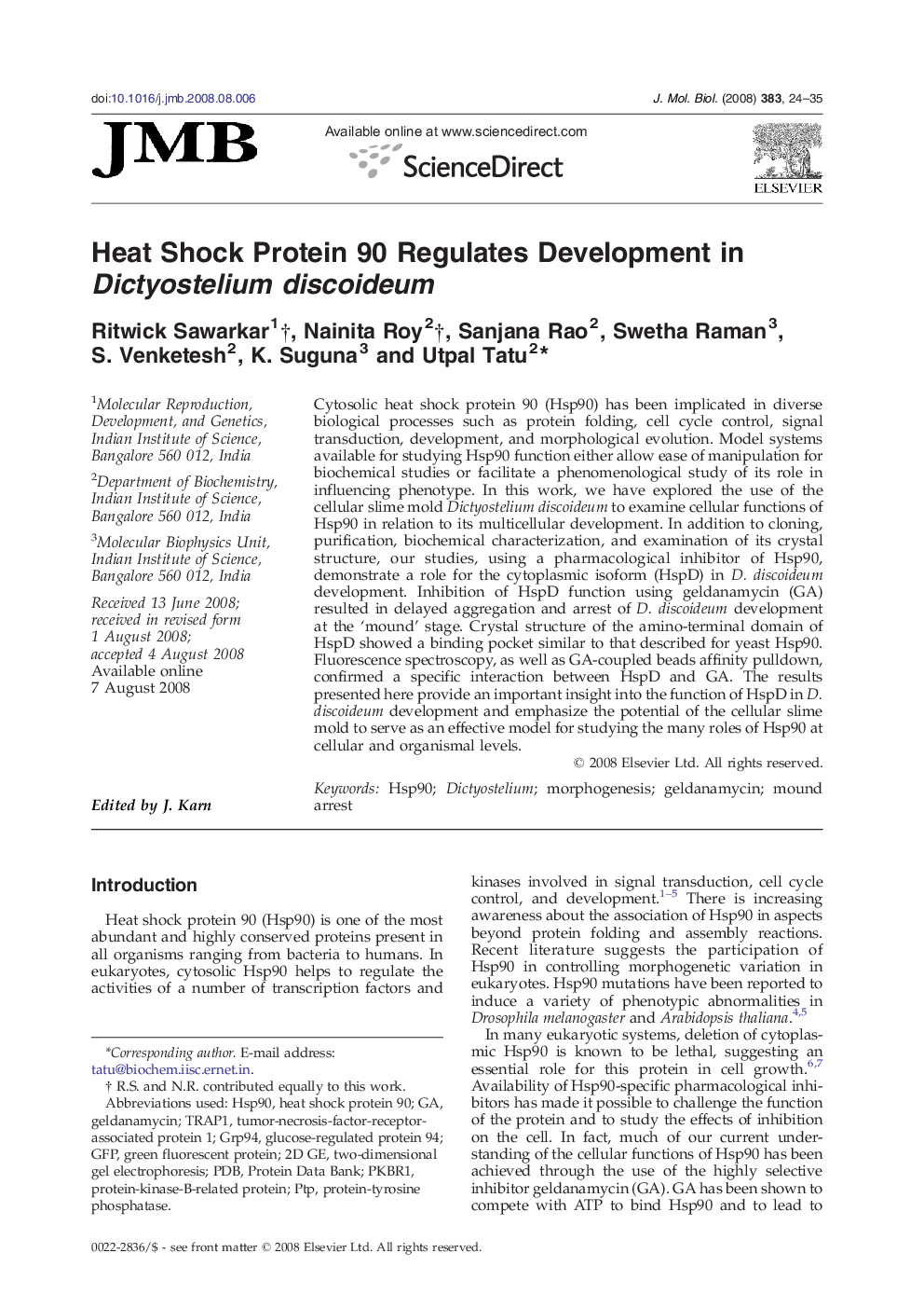 Heat Shock Protein 90 Regulates Development in Dictyostelium discoideum