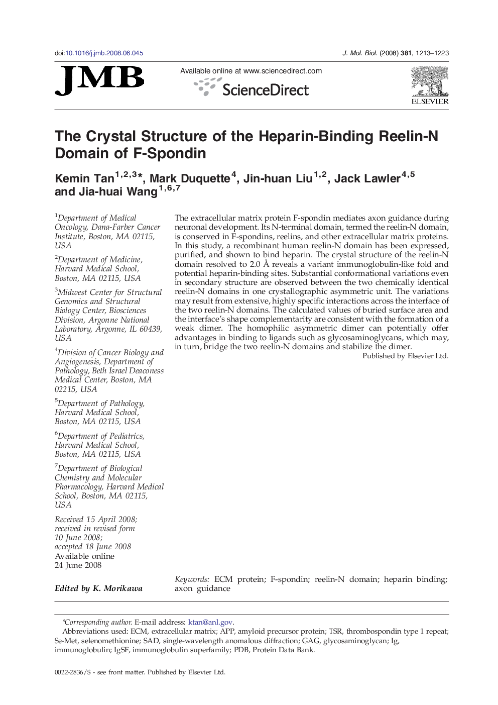 The Crystal Structure of the Heparin-Binding Reelin-N Domain of F-Spondin