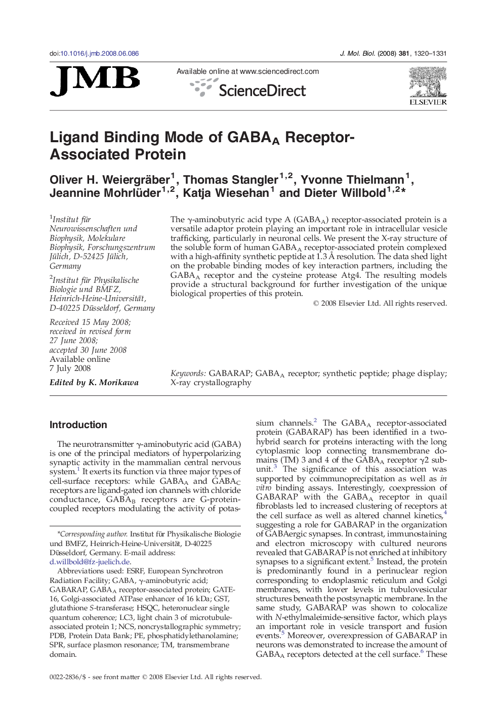 Ligand Binding Mode of GABAA Receptor-Associated Protein