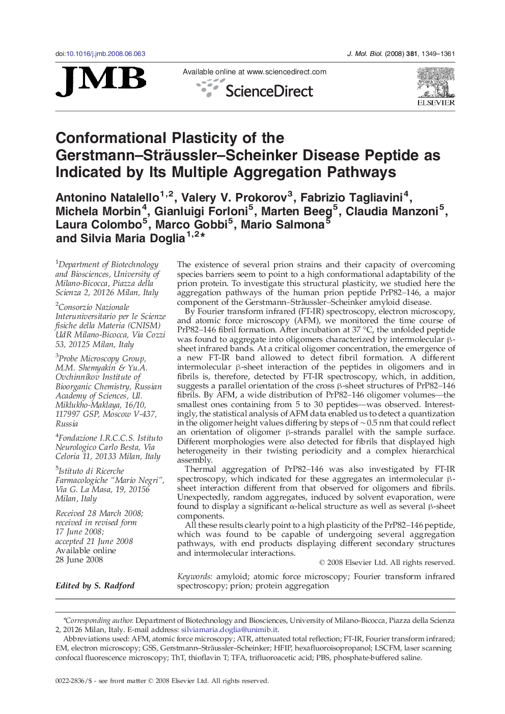 Conformational Plasticity of the Gerstmann–Sträussler–Scheinker Disease Peptide as Indicated by Its Multiple Aggregation Pathways