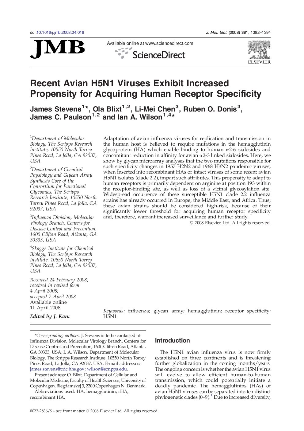 Recent Avian H5N1 Viruses Exhibit Increased Propensity for Acquiring Human Receptor Specificity