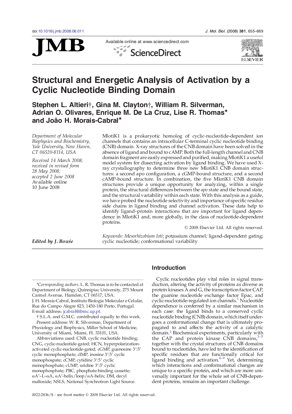 عکس صفحه اول مقاله: Structural and Energetic Analysis of Activation by a Cyclic Nucleotide Binding Domain Structural and Energetic Analysis of Activation by a Cyclic Nucleotide Binding Domain