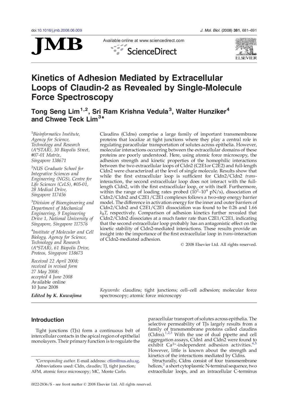 Kinetics of Adhesion Mediated by Extracellular Loops of Claudin-2 as Revealed by Single-Molecule Force Spectroscopy