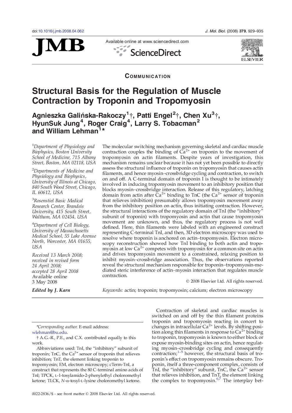 Structural Basis for the Regulation of Muscle Contraction by Troponin and Tropomyosin