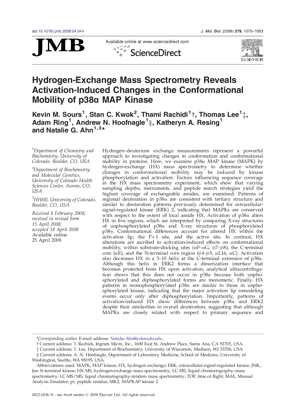 Hydrogen-Exchange Mass Spectrometry Reveals Activation-Induced Changes in the Conformational Mobility of p38α MAP Kinase