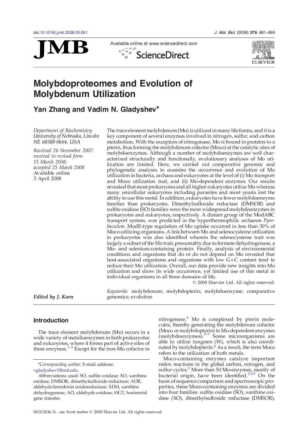 Molybdoproteomes and Evolution of Molybdenum Utilization