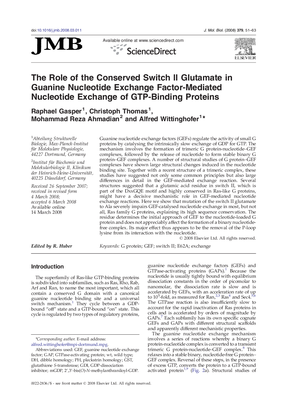 The Role of the Conserved Switch II Glutamate in Guanine Nucleotide Exchange Factor-Mediated Nucleotide Exchange of GTP-Binding Proteins