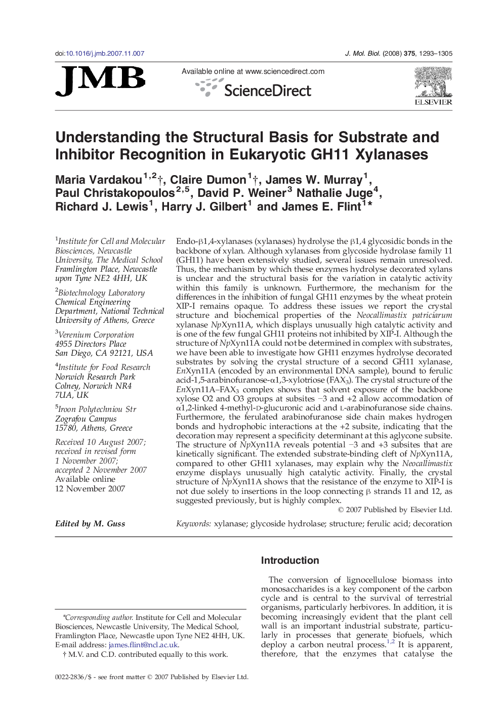 Understanding the Structural Basis for Substrate and Inhibitor Recognition in Eukaryotic GH11 Xylanases