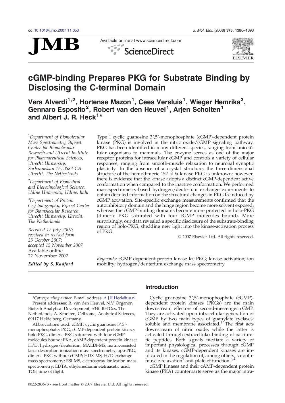 cGMP-binding Prepares PKG for Substrate Binding by Disclosing the C-terminal Domain