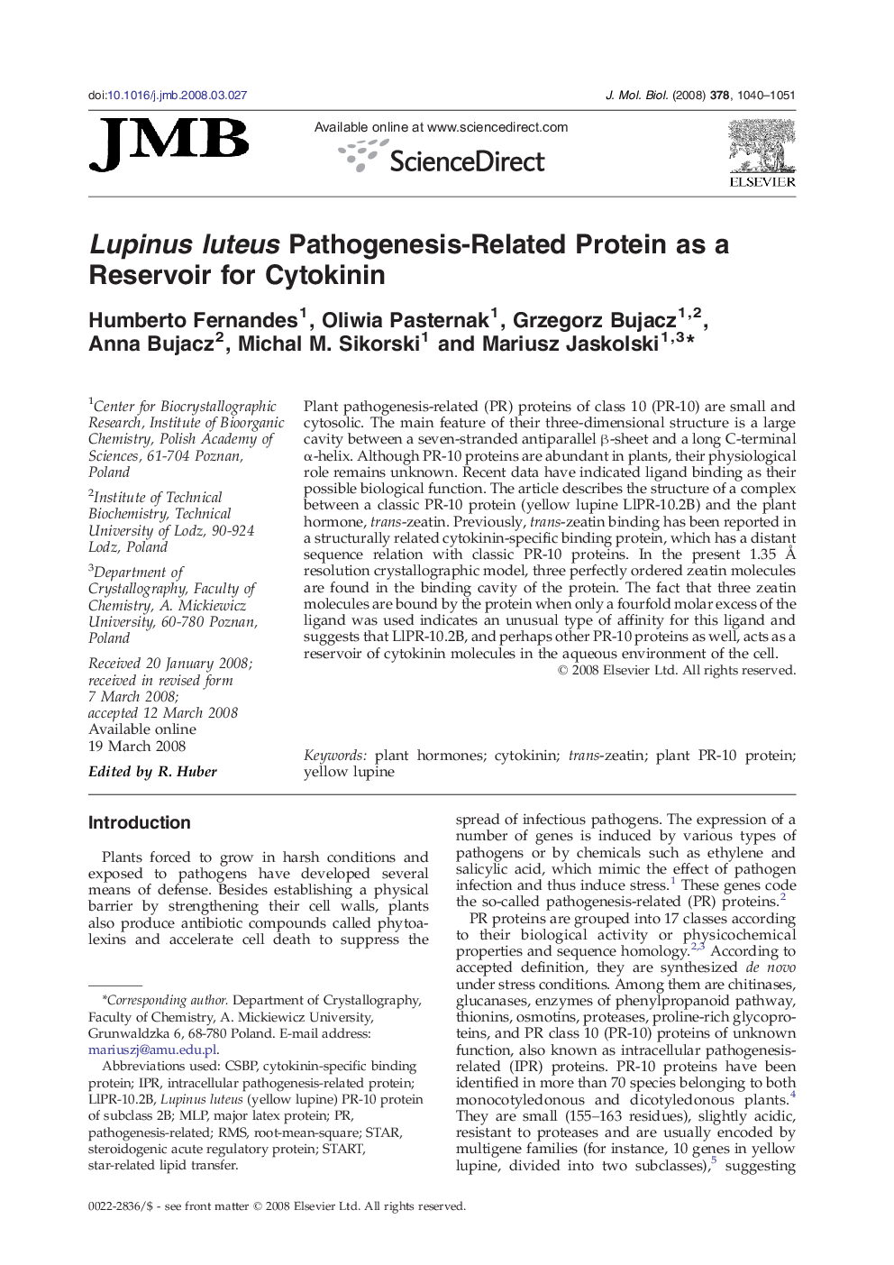 Lupinus luteus Pathogenesis-Related Protein as a Reservoir for Cytokinin