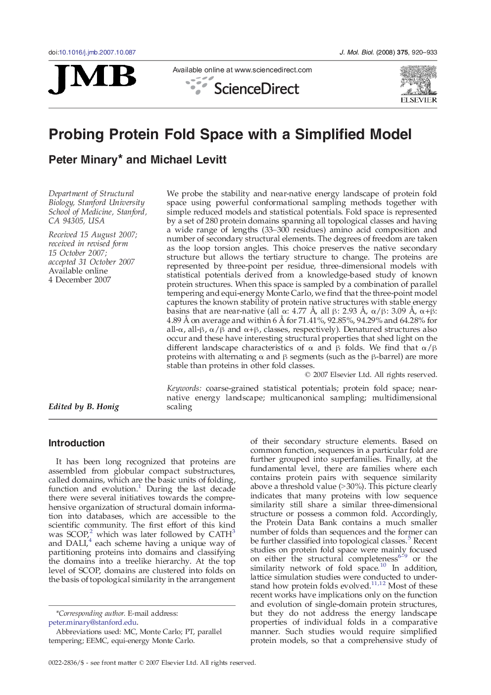 Probing Protein Fold Space with a Simplified Model