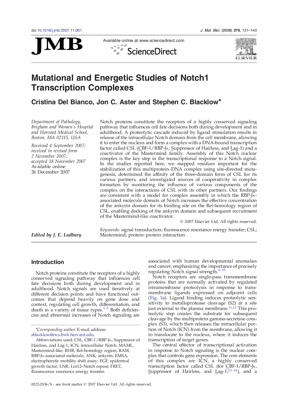 Mutational and Energetic Studies of Notch1 Transcription Complexes