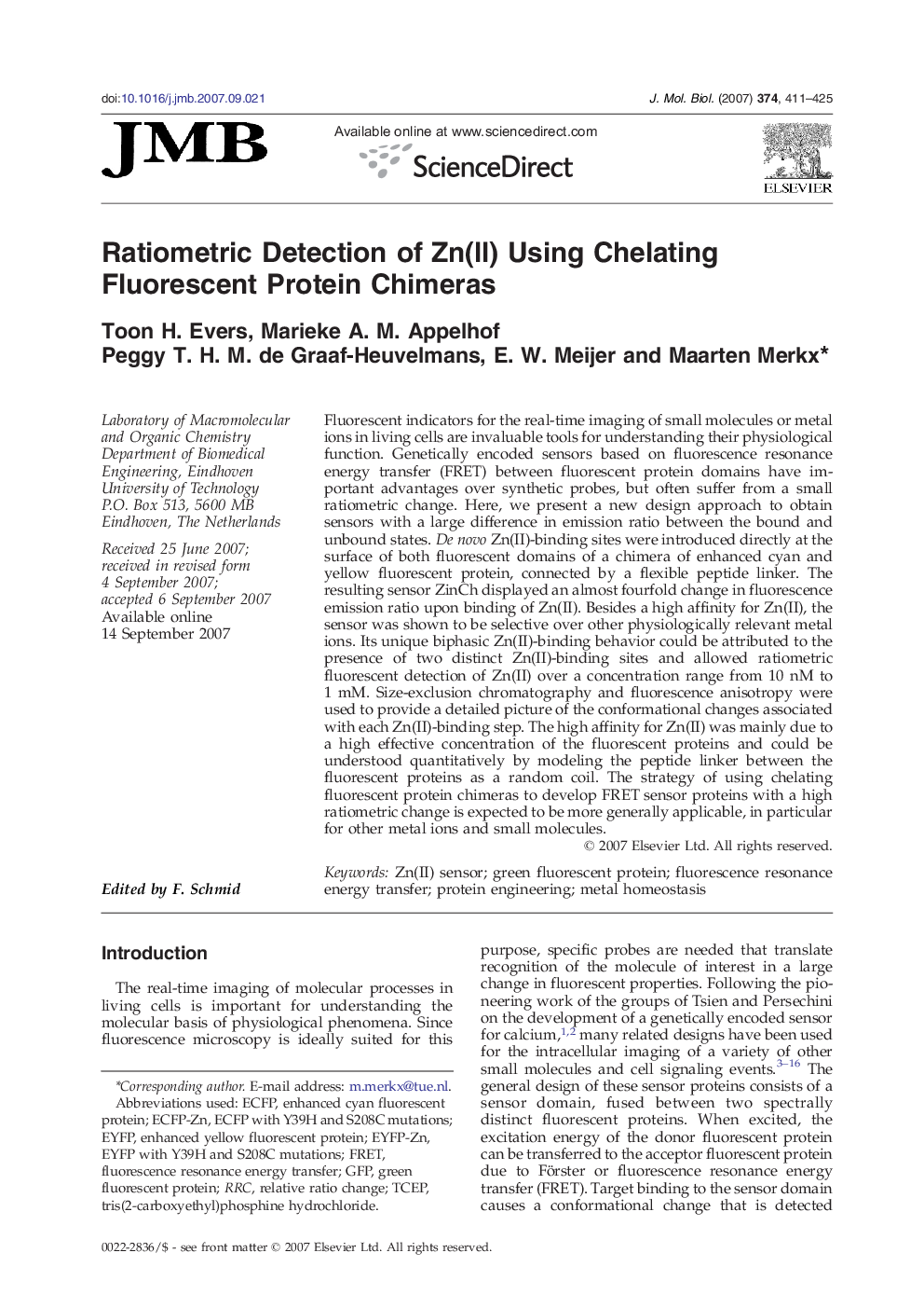 Ratiometric Detection of Zn(II) Using Chelating Fluorescent Protein Chimeras