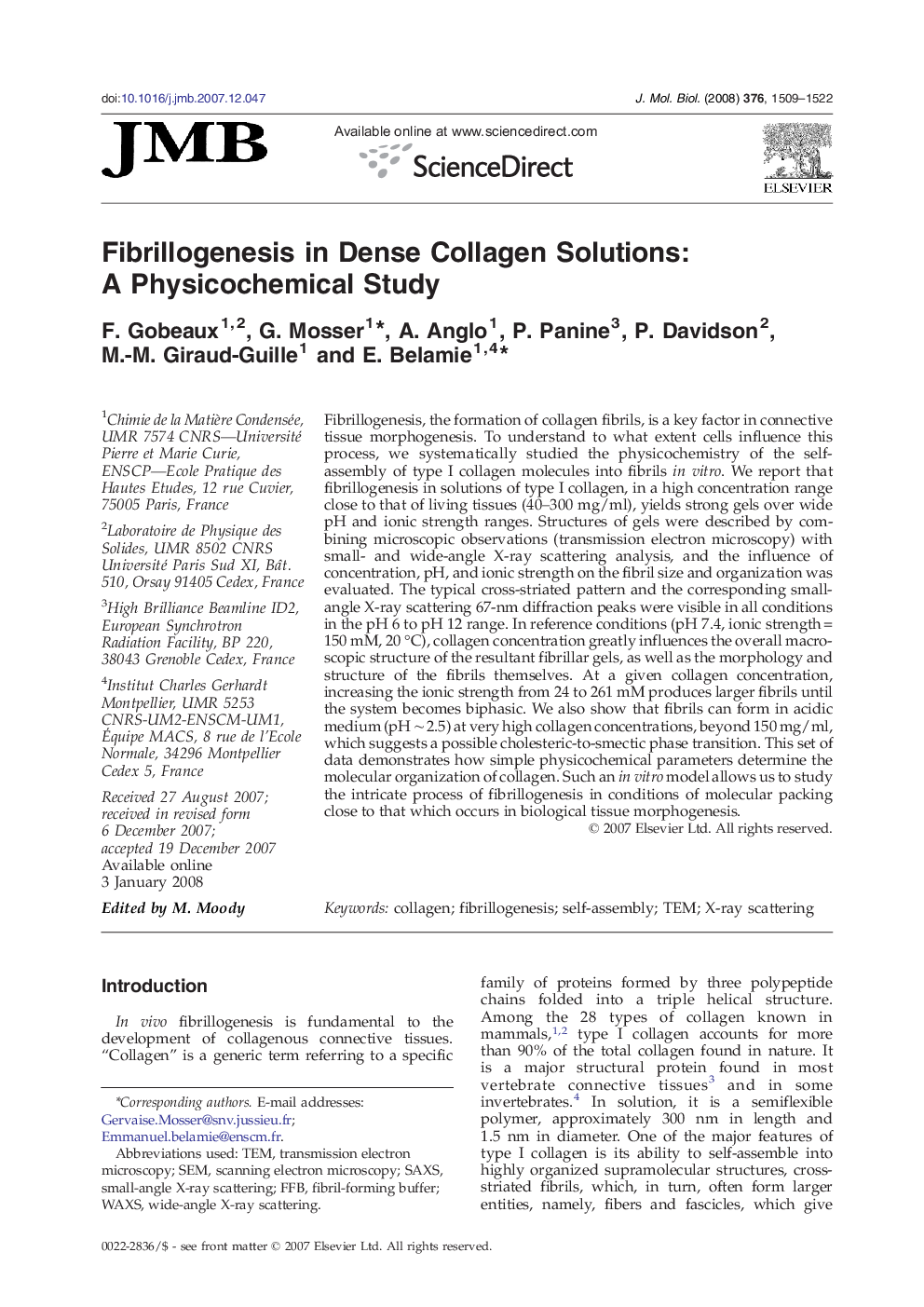 Fibrillogenesis in Dense Collagen Solutions: A Physicochemical Study