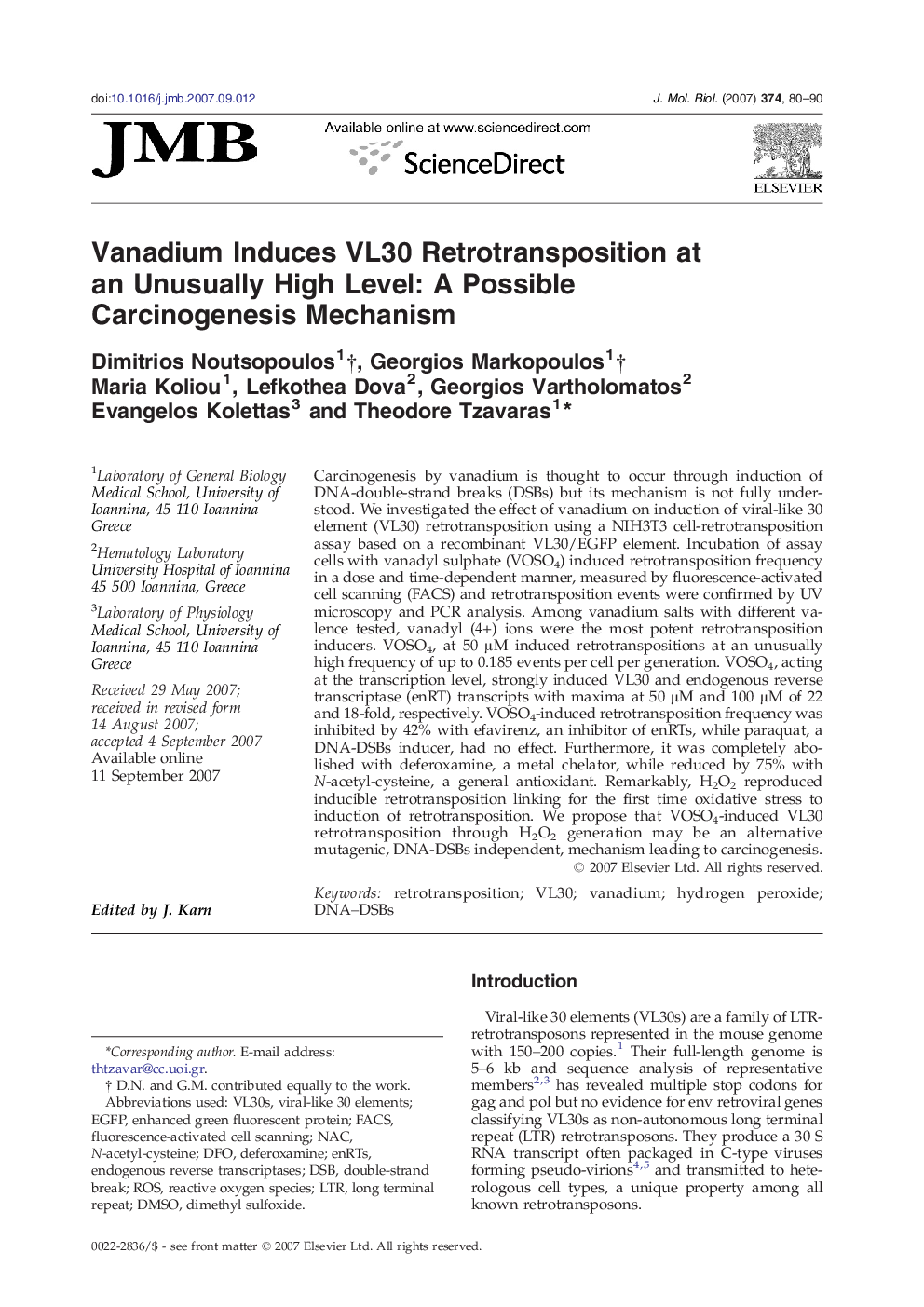 Vanadium Induces VL30 Retrotransposition at an Unusually High Level: A Possible Carcinogenesis Mechanism