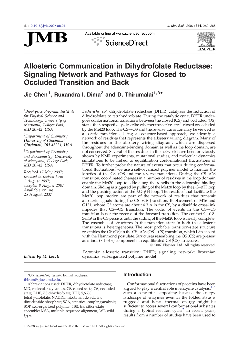 Allosteric Communication in Dihydrofolate Reductase: Signaling Network and Pathways for Closed to Occluded Transition and Back