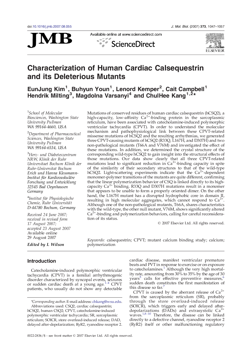 Characterization of Human Cardiac Calsequestrin and its Deleterious Mutants