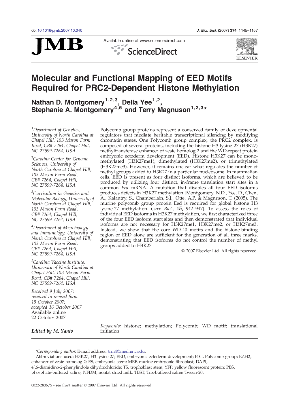 Molecular and Functional Mapping of EED Motifs Required for PRC2-Dependent Histone Methylation