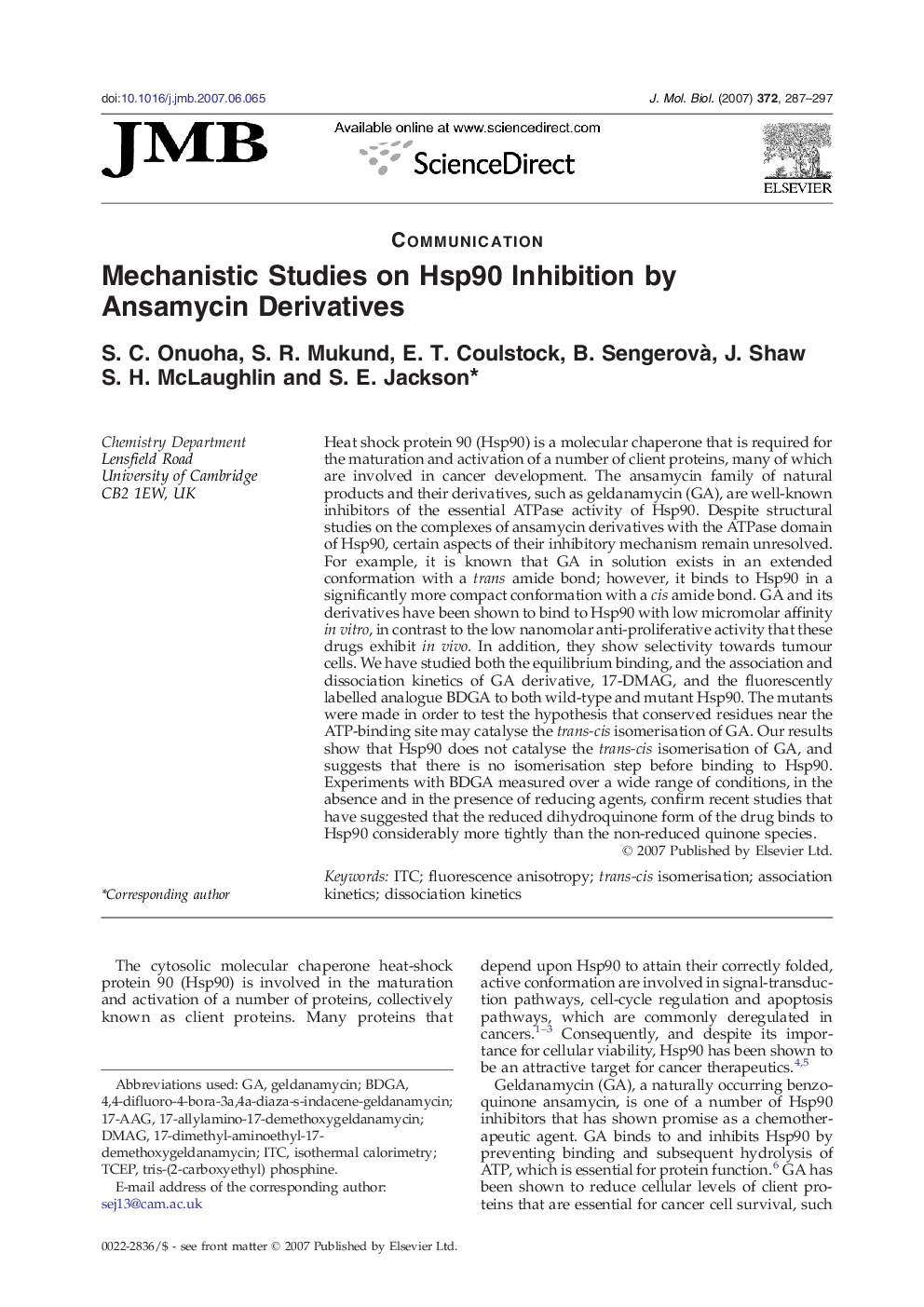 Mechanistic Studies on Hsp90 Inhibition by Ansamycin Derivatives