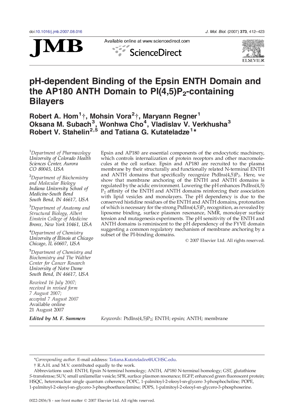 pH-dependent Binding of the Epsin ENTH Domain and the AP180 ANTH Domain to PI(4,5)P2-containing Bilayers