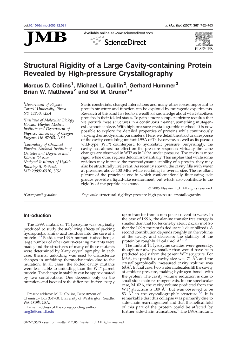 Structural Rigidity of a Large Cavity-containing Protein Revealed by High-pressure Crystallography