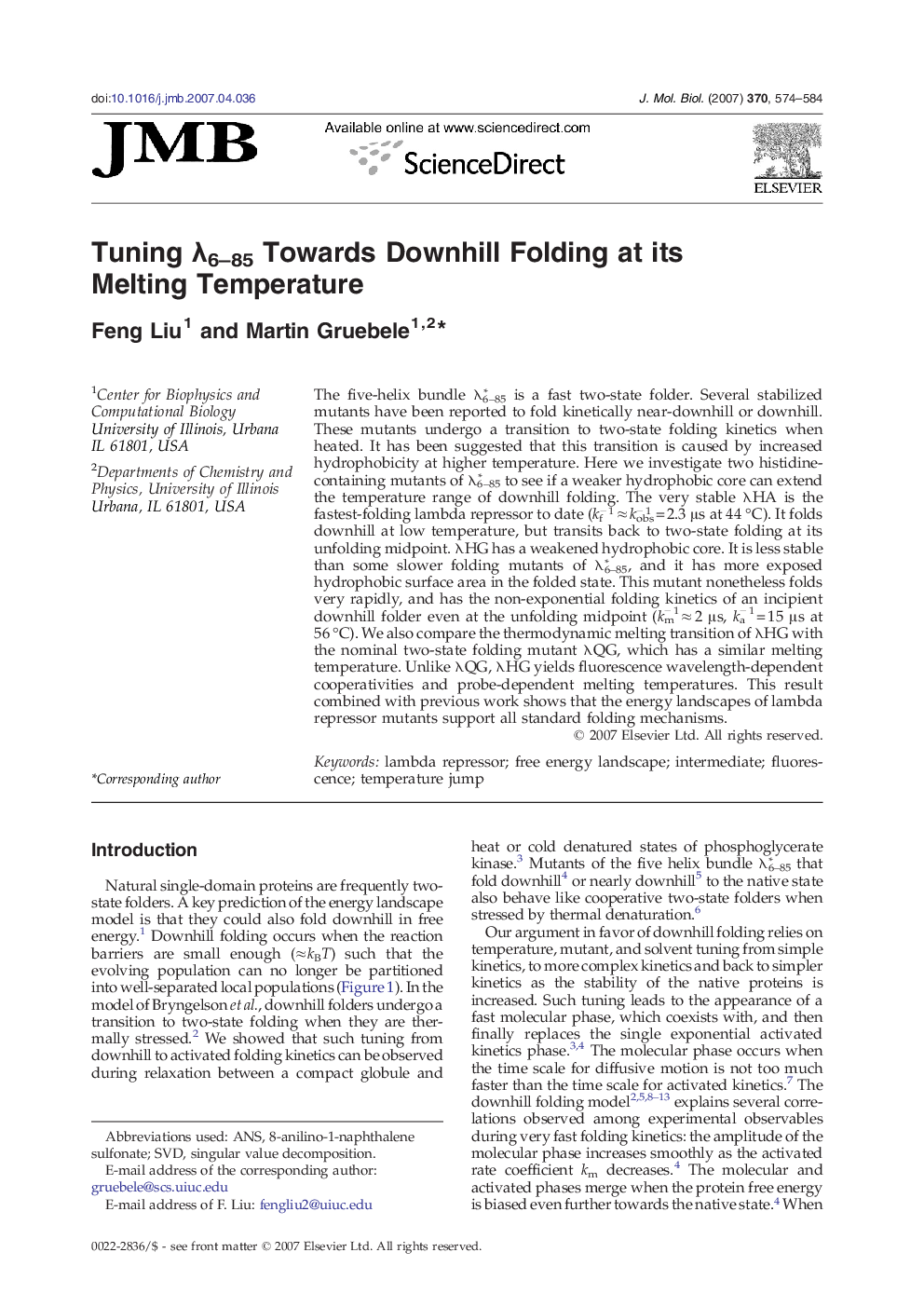 Tuning λ6–85 Towards Downhill Folding at its Melting Temperature