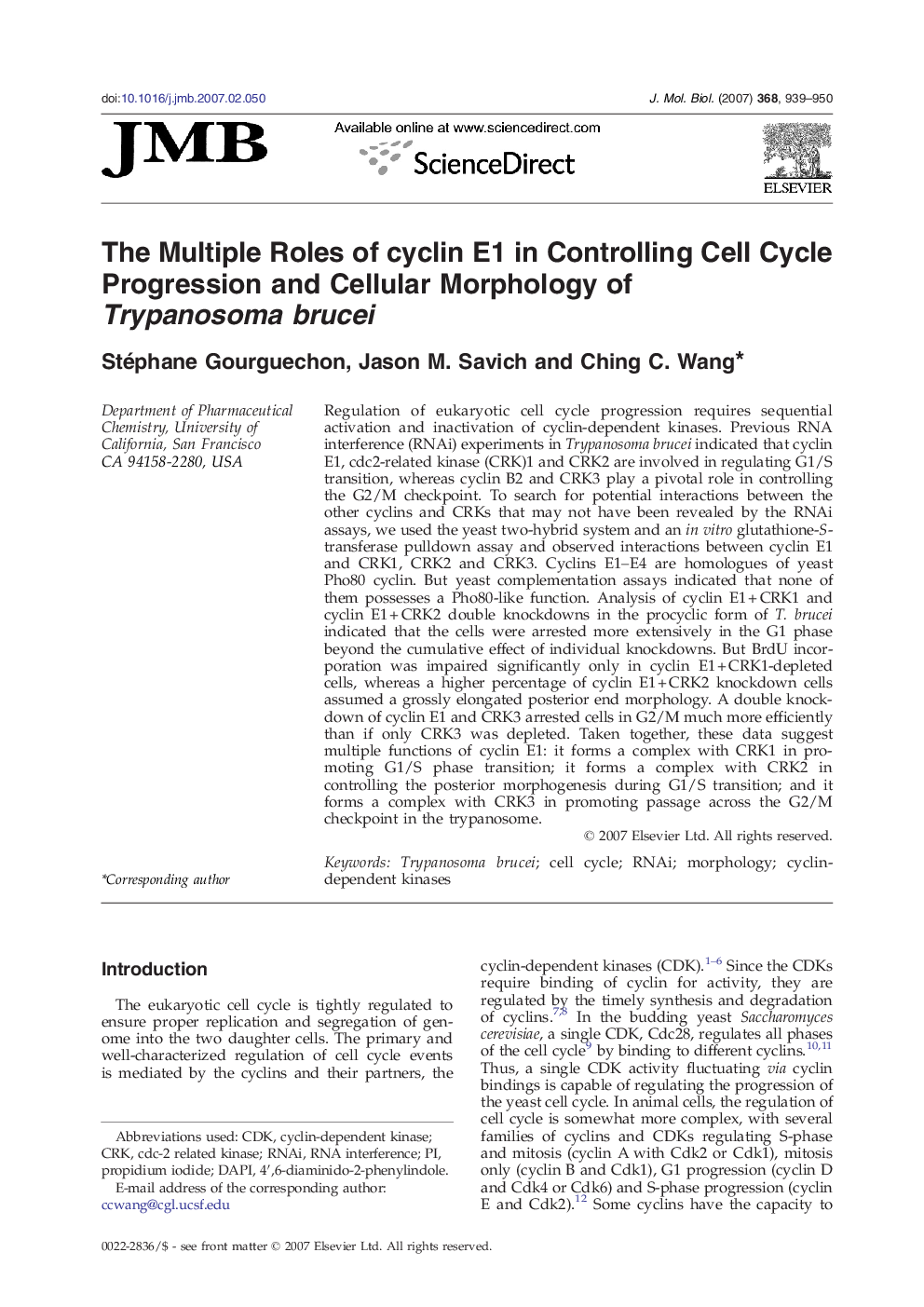 The Multiple Roles of cyclin E1 in Controlling Cell Cycle Progression and Cellular Morphology of Trypanosoma brucei