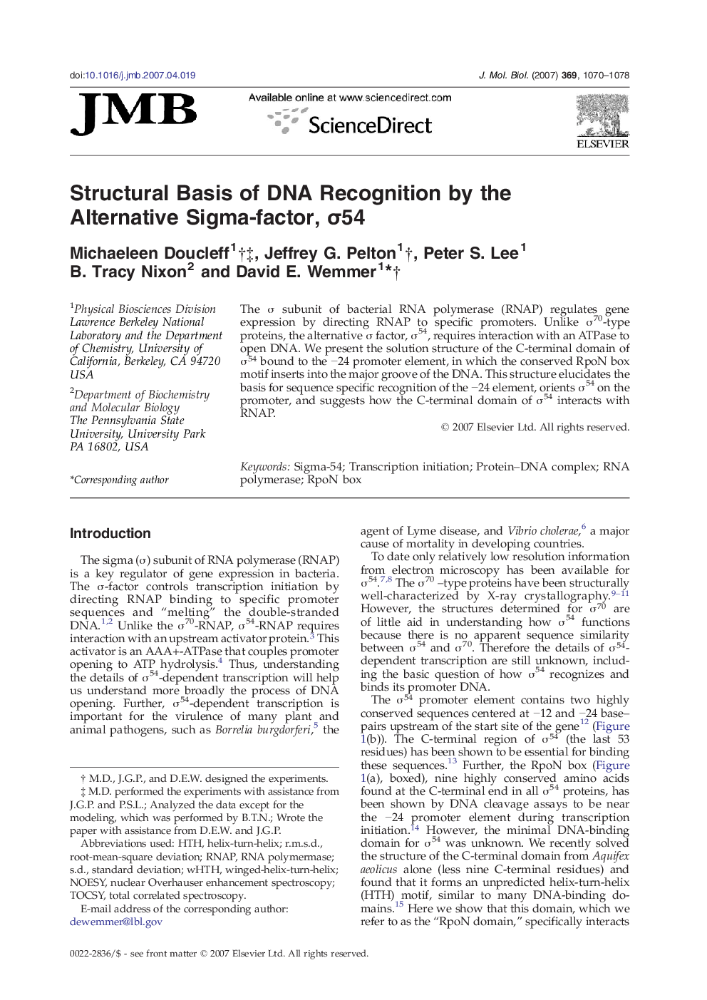 Structural Basis of DNA Recognition by the Alternative Sigma-factor, σ54