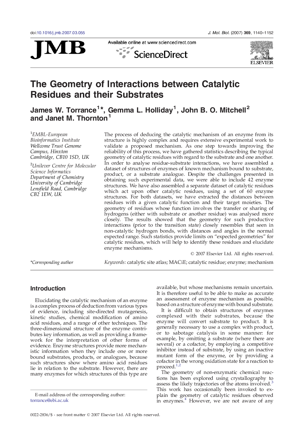 The Geometry of Interactions between Catalytic Residues and their Substrates