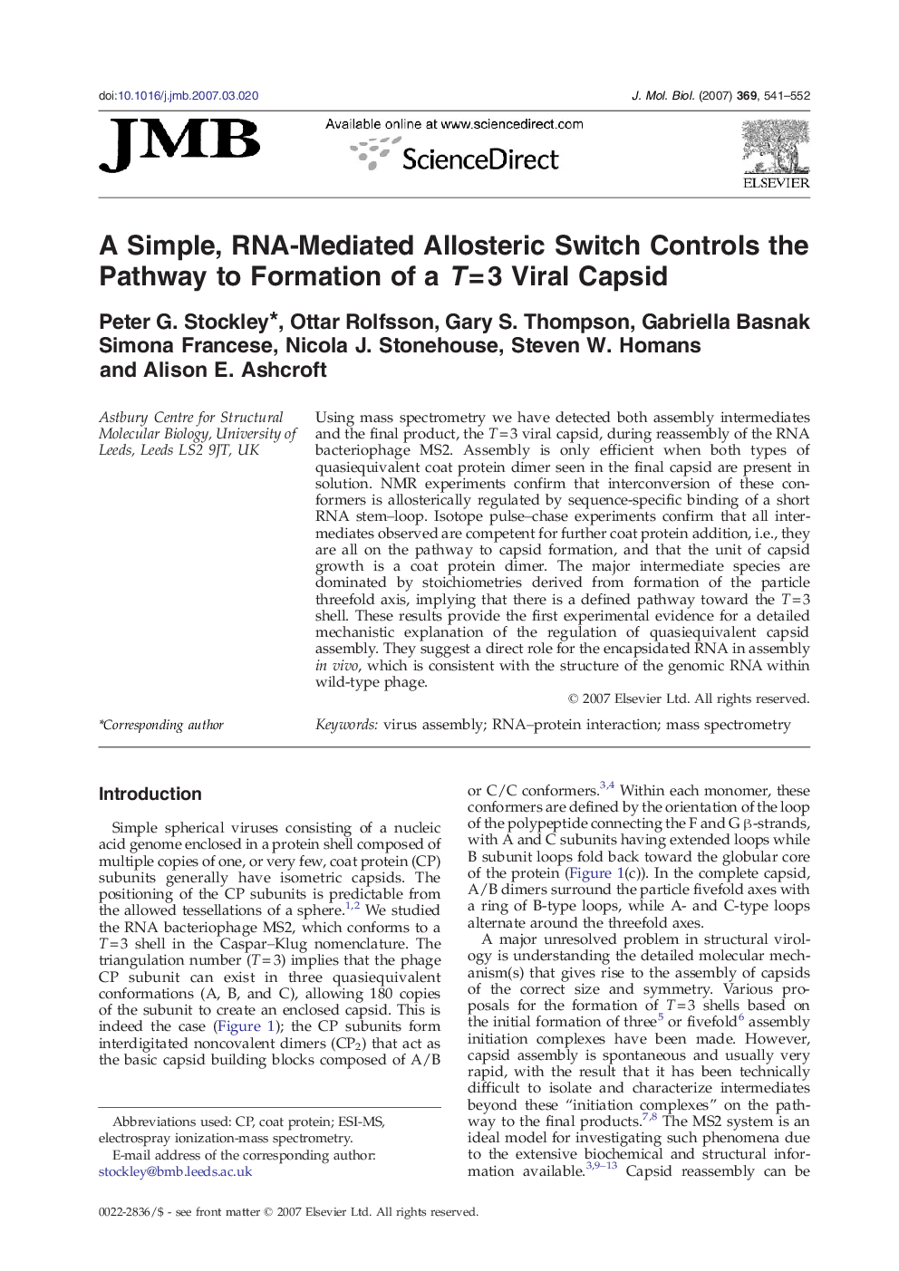 A Simple, RNA-Mediated Allosteric Switch Controls the Pathway to Formation of a T = 3 Viral Capsid