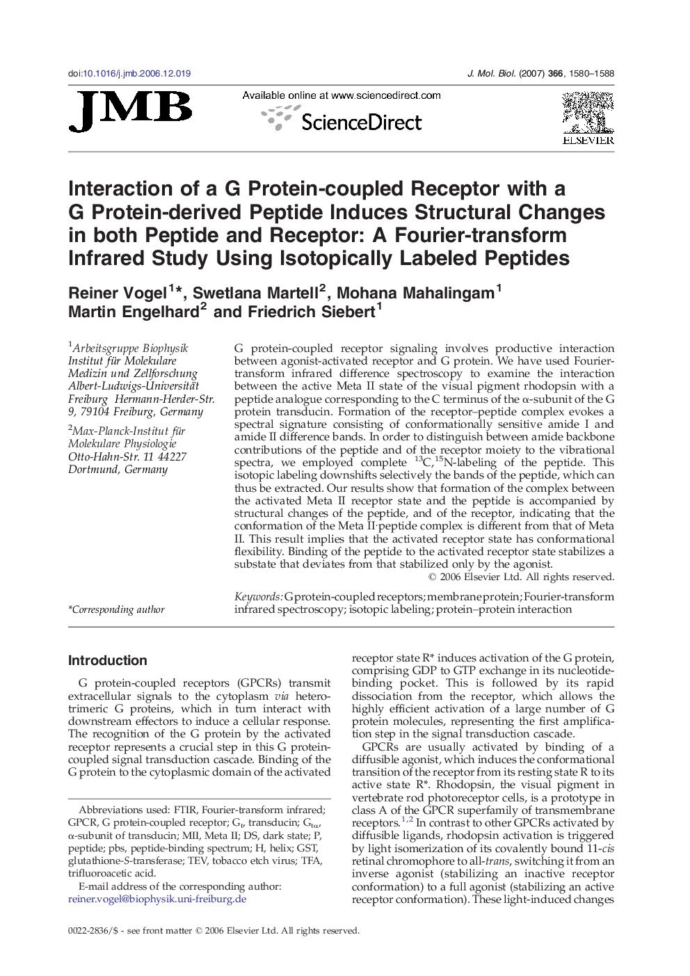 Interaction of a G Protein-coupled Receptor with a G Protein-derived Peptide Induces Structural Changes in both Peptide and Receptor: A Fourier-transform Infrared Study Using Isotopically Labeled Peptides