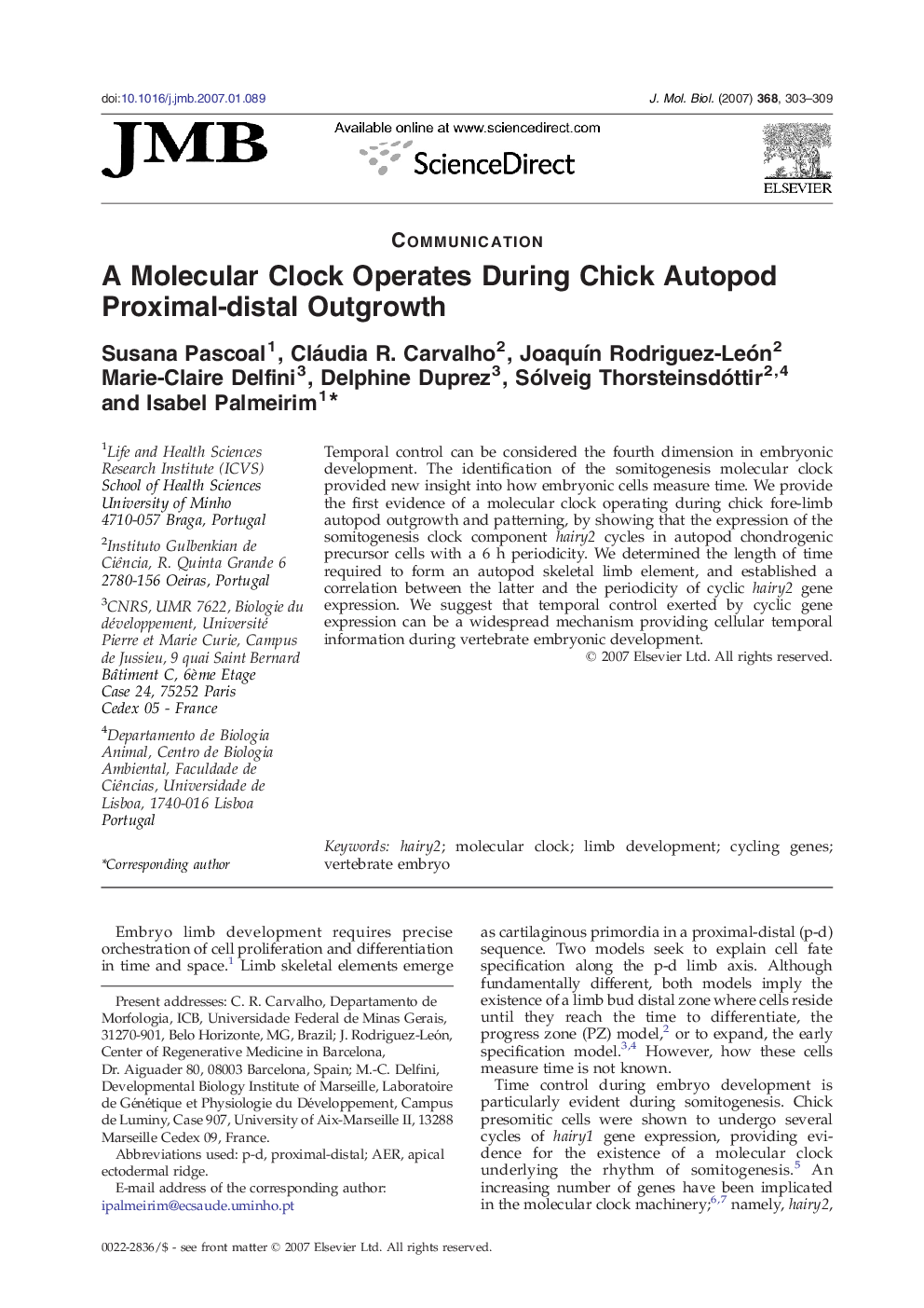 A Molecular Clock Operates During Chick Autopod Proximal-distal Outgrowth